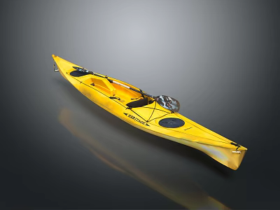 Yellow Wooden Kayak With Comfortable Seat And Paddle Holder For Recreational Water Sports 3d model