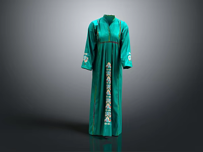 Green Traditional Embroidered Dress With Long Sleeves And Intricate Patterns On Hem 3d model
