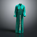 Green Traditional Embroidered Dress With Long Sleeves And Intricate Patterns On Hem