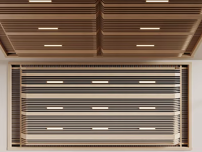 Modern Ceiling Design With Wooden Stripes And Built In Lights 3d model