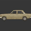 Vintage Tan Classic Car With Retro Design Four Door Body And Reflection On Gray Background