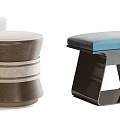 Modern Stylish Sofa Stools With Upholstered Seats And Metal Wooden Accents