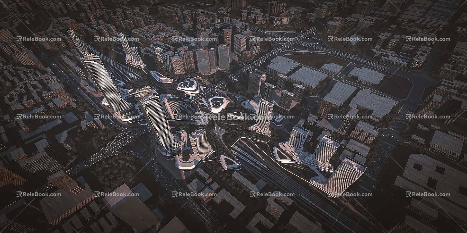 modern city, urban planning, high-speed rail, new city 3d model