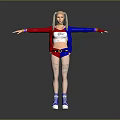 Blonde Female Character With Pigtails Red Blue Jacket Tattoos Standing Arms Outstretched