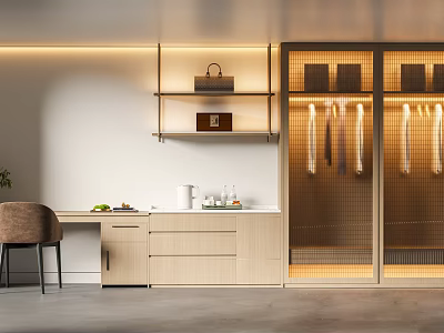Modern Wardrobe Interior Design With Glass Doors Hanging Clothes And Open Shelves 3d model