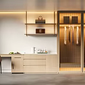 Modern Wardrobe Interior Design With Glass Doors Hanging Clothes And Open Shelves