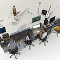 Professional Headphones Speakers in Audio Recording Studio with Sound Mixing Equipment and Engineers