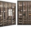 Modern Glass Door Wine Cabinet With Multiple Shelves For Wine Bottles And Glasses