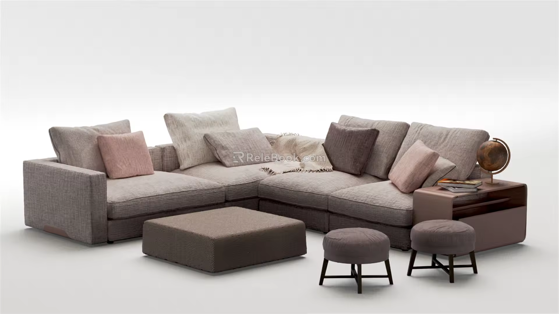 Modern combination sofa combination seat sofa stool 3d model