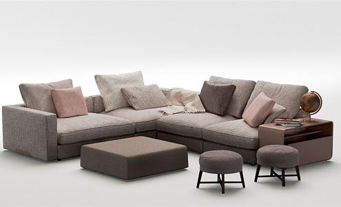 Modern combination sofa combination seat sofa stool 3d model