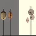 Modern Abstract Floor Lamp With Yellow Orange Copper Gold Circular Shades And Black Golden Poles