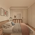 Cozy Kids Room Interior With Bed Nightstands Desk Chair Wall Paintings And Pendant Lights