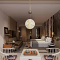 Elegant Traditional Hotel Guest Room With Bed Chandelier And Decorative Wall Art