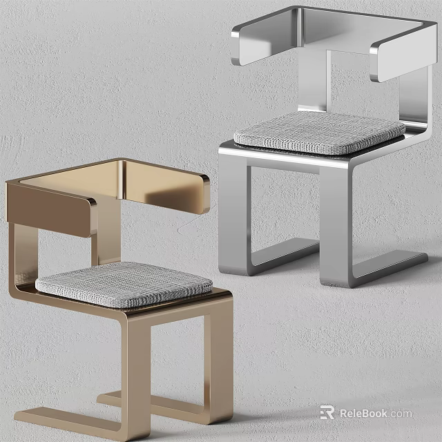 Modern Leisure Chairs With Brown And Silver Metal Frame And Gray Textured Cushion 3d model 