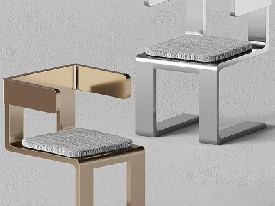 Modern Leisure Chairs With Brown And Silver Metal Frame And Gray Textured Cushion 3d model