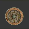 Ancient Decorative Shield With Round Design Central Green Gemstone And Intricate Runic Patterns