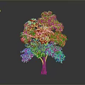 Lush Green Tree With Dense Foliage Brown Trunk And Gray Background