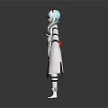 Game And Movie Character With Blue White Hair Red Horns White Outfit And Wide Sleeves