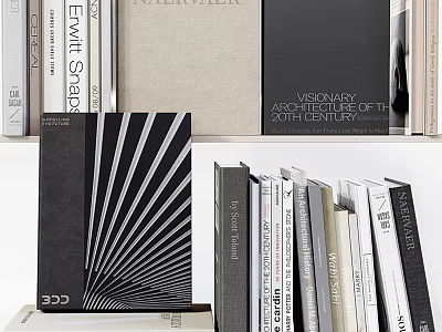 Books And Magazines On Modern Bookshelf With Stylish Art Design Covers 3d model