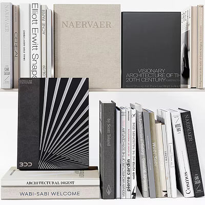 Books And Magazines On Modern Bookshelf With Stylish Art Design Covers 3d model
