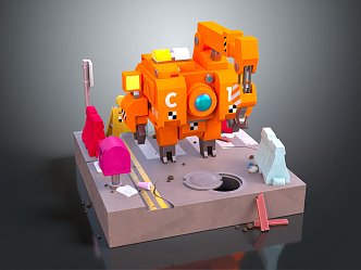 Modern Robot Construction Machinery Cartoon Construction Machinery Animation Construction Machinery 3d model