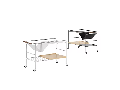 Commercial Utility Carts With Wheels Wooden Shelves And Storage Baskets 3d model