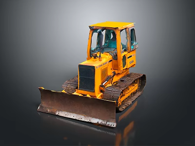 Yellow Tracked Bulldozer With Front Blade And Enclosed Cab Construction Vehicle 3d model