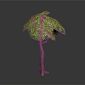 Green Tree with Umbrella Shaped Canopy and Brown Trunk on Gray Background