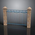Blue Wrought Iron Gate With Stone Pillars On Both Sides