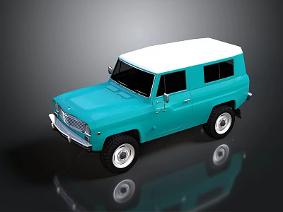 Vintage Turquoise SUV Featuring White Roof Classic Body White Wheels on Gray Background 3d model