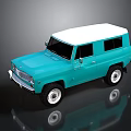 Vintage Turquoise SUV Featuring White Roof Classic Body White Wheels on Gray Background
