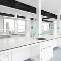 Modern Laboratory Interior With Open Layout And White Benches 3d model