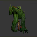 Adventurous Hat Wearing Character Standing Before Giant Green Cactus Creature With Red Flowers