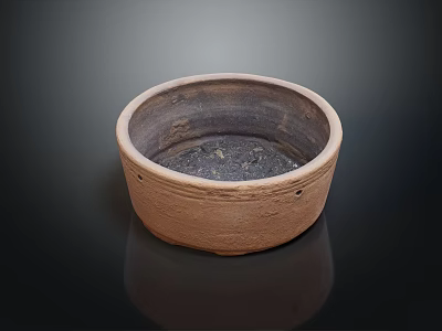 Handcrafted Rustic Clay Pot With Textured Surface And Round Design 3d model