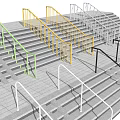 Staircases With Colorful Metal Handrails And Concrete Steps In Various Hues