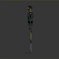 Robot Character Design With Slender Legs Metallic Body And Green Yellow Accents