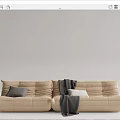 Modern Beige Striped Multi seat Sofa With Throw Pillows And Blanket 3d model