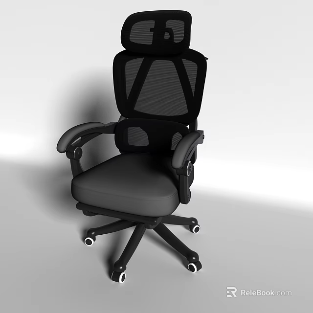 Black Mesh Back Armchair With Gray Cushioned Seat Armrests And Wheeled Base 3d model 