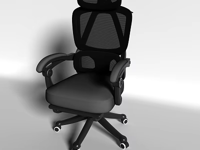 Black Mesh Back Armchair With Gray Cushioned Seat Armrests And Wheeled Base 3d model