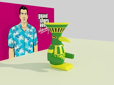 Grand Theft Auto Vice City Cartoon Character With Green Yellow Bird Figure Design 3d model