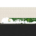 Livable Park City Urban Scene With Green Wall Deer Sculpture And Skyline Silhouettes