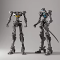 Two Mechanical Robot Models With Metallic Structure Yellow Blue Accents And Sword 3d model