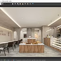 Cozy Dessert Shop Interior With Wooden Counter Displayed Desserts Tables Shelves And Warm Lighting