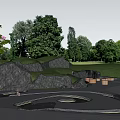 Serene Garden Landscape Design With Rock Formations Waterfall And Lush Greenery Blooming Flowers Stone Paths