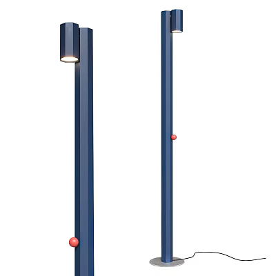Navy Blue Floor Lamp With Red Button Modern Minimalist Design Home Decor 3d model