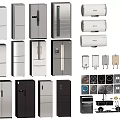 Various Modern Kitchen Appliances Featuring Refrigerators Stoves and Cooking Equipment 3d model