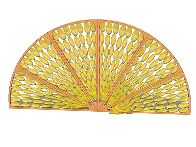 Fan Shaped Decorative Wall With Yellow And Orange Patterned Panels Design 3d model