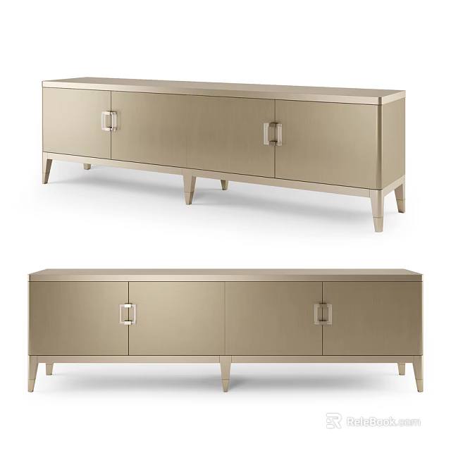 Modern Light Colored TV Stand With Cabinet Doors And Slim Legs Design 3d model 