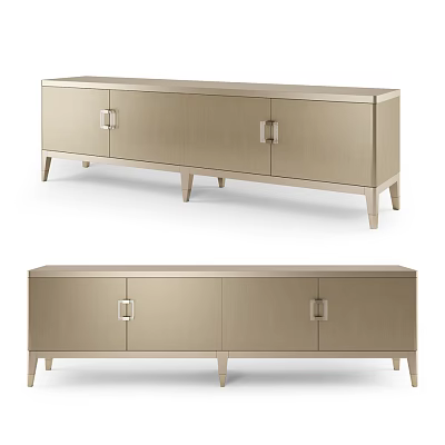 Modern Light Colored TV Stand With Cabinet Doors And Slim Legs Design 3d model