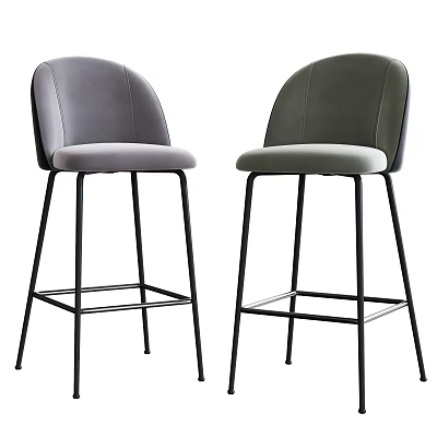 Modern Gray And Dark Green Bar Stools With Upholstered Seats And Black Metal Legs 3d model